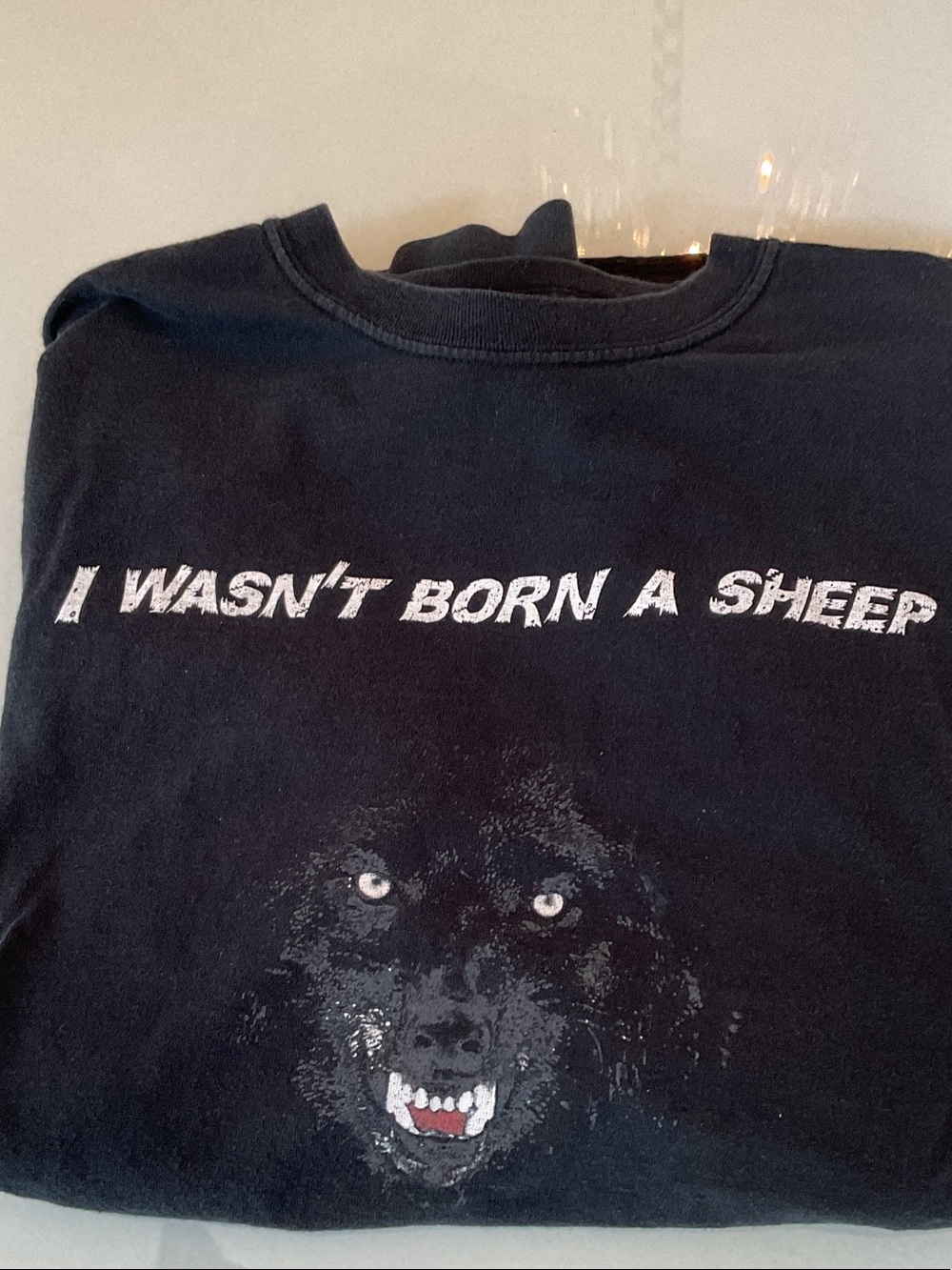Black Graphic Tee "I Wasn't Born a Sheep" Wolf Print